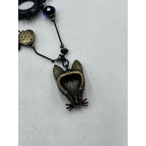 Betsey Johnson Dark Forest Triple Strand Gunmetal Necklace Fox Rabbit Charms - Picture 11 of 16